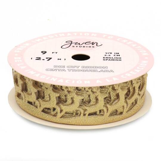 Gwen Studios 7/8" x 3yd. Die Cut Metallic Reindeer Christmas Ribbon